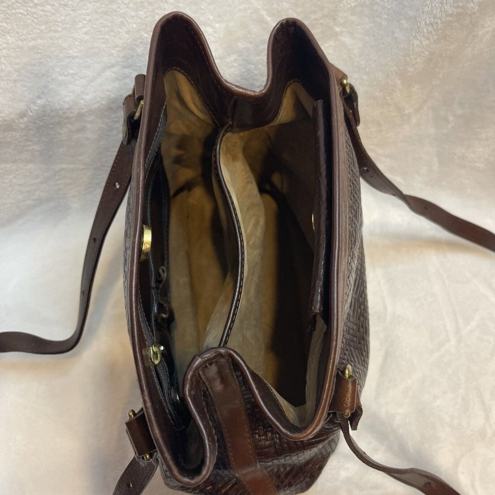 Brahmin Vintage Woven Leather Cognac Brown Shoulder Bucket Bag - VGUC - Picture 12 of 12